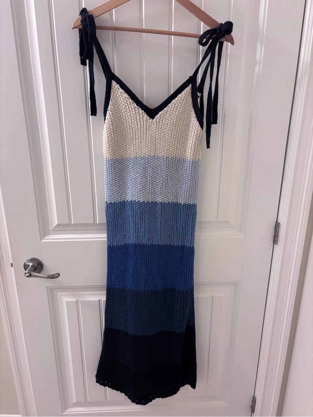 Zara Navy and Cream Striped Tie-Shoulder Maxi Dress